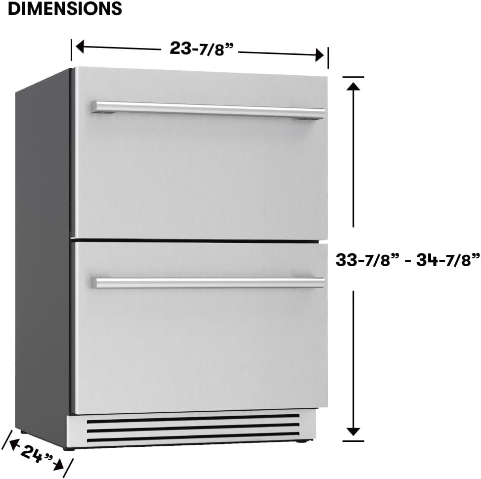 Zephyr 24' Presrv™ Dual Zone Refrigerator Freezer Drawers - Built In Fridge with Modes for Freezer, Fridge and Pantry, Convertible -7° – 65° F (each zone), LED Lighting, Soft Close, PRRFD24C2AS