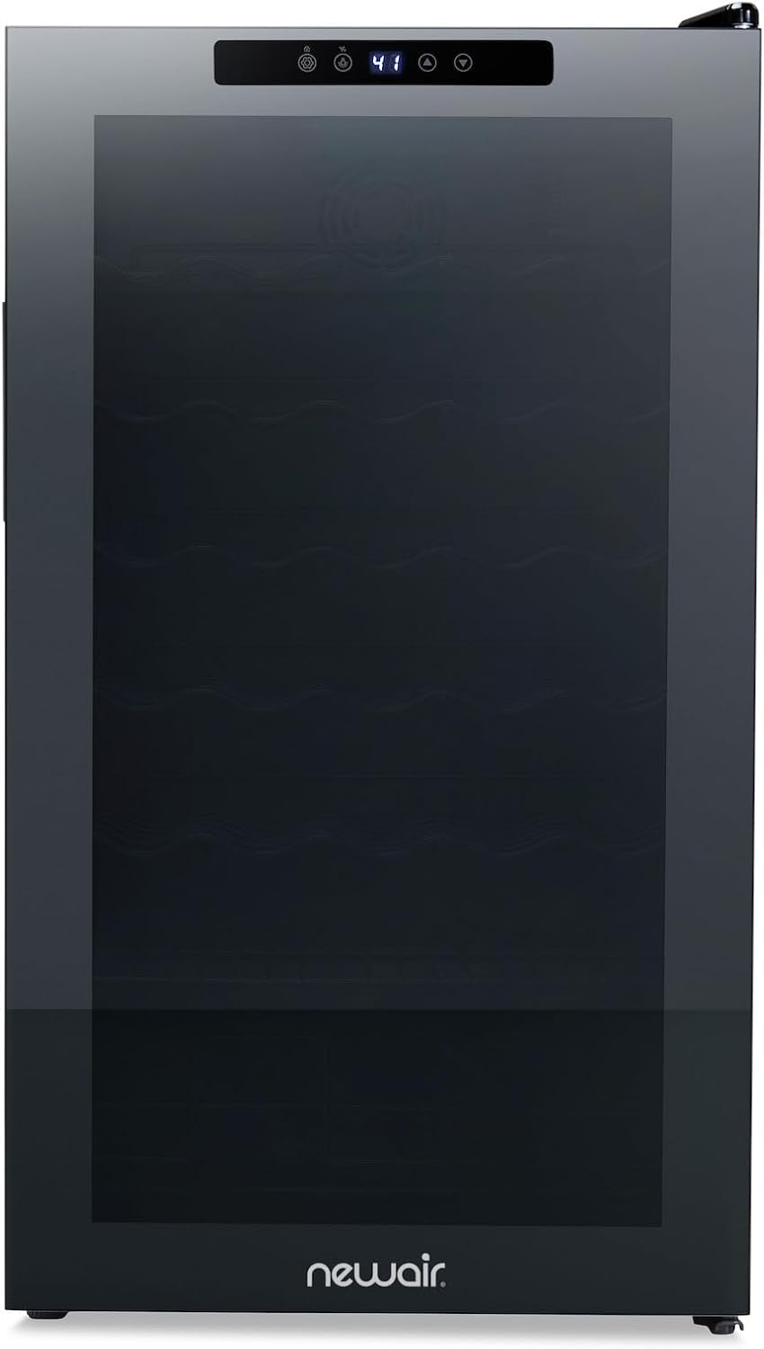 Newair 34 Bottle Wine Cooler Refrigerator | Shadow Series | Freestanding Mirrored Wine and Beverage Fridge with Double-Layer Tempered Glass Door & Compressor Cooling For Reds, Whites, & Sparkling Wine