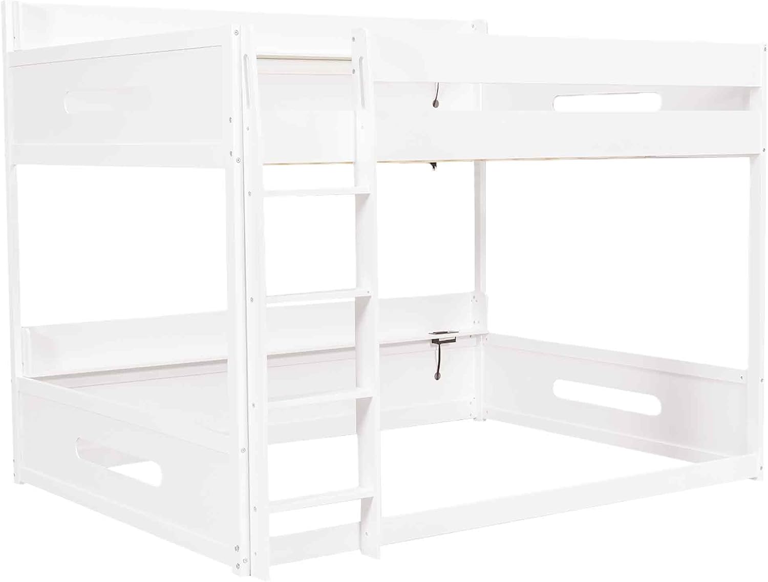Queen Over Queen Bunk Bed with Storage Shelves and USB Ports,Solid Pine Wood Space-Saving Design for Kids/Adults (White-Q)