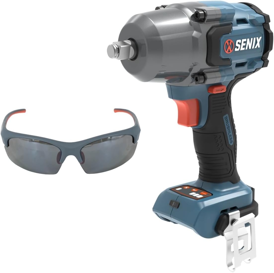 SENIX 20 Volt Max* 1/2' Cordless Impact Wrench, 550 ft-lbs. Max Torque, 4000 RPM Max, 3 Speed Mode, Brushless Motor - Includes Belt Clip, Tool Only, Battery Not Included (PDWX2-M7-0)