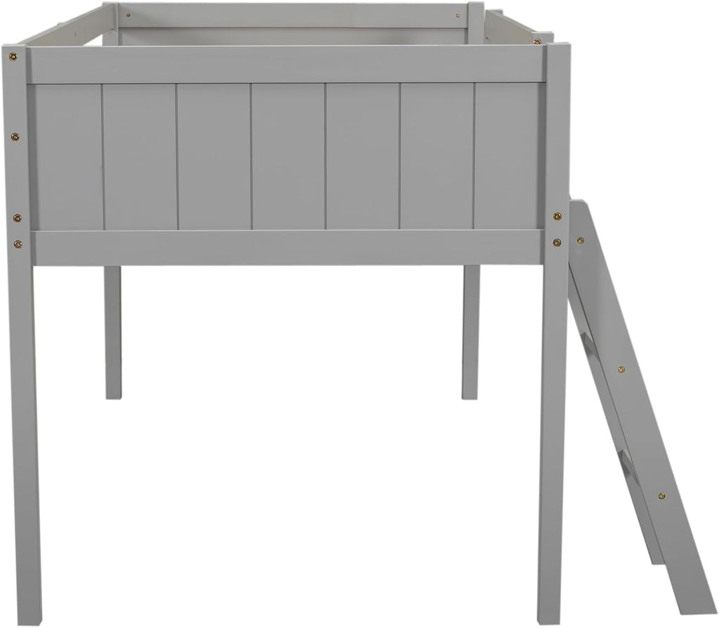 SOFTSEA Low Loft Bed with Ladder Juniors Loft Bed Frame with Under-Bed Storage