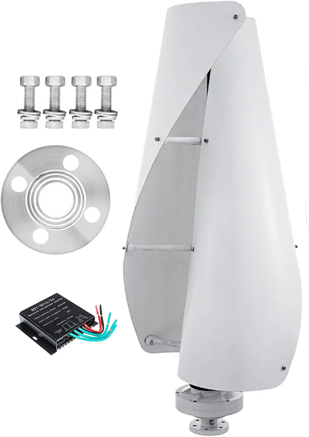 100W-3000W Wind Turbine Generator Set, 2 Blades AC Vertical Spiral Wind Turbine Windmill with Controller Suitable for Courtyard Farms (White)