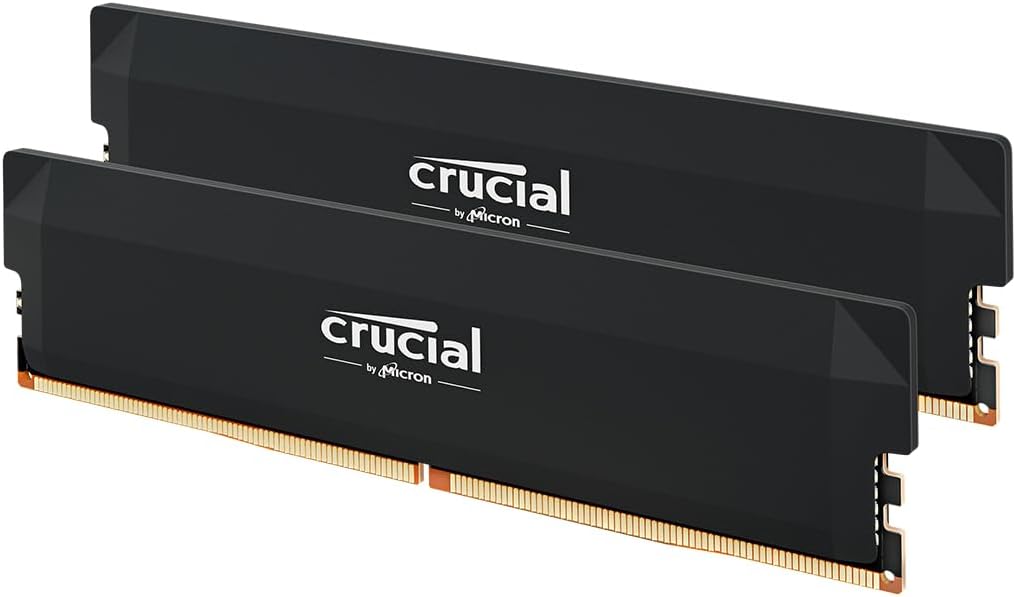 Crucial Pro DDR5 RAM 64GB Kit (2x32GB) 6400MHz CL40, Overclocking Desktop Gaming Memory, Intel XMP 3.0 & AMD Expo Compatible – Black CP2K32G64C40U5B