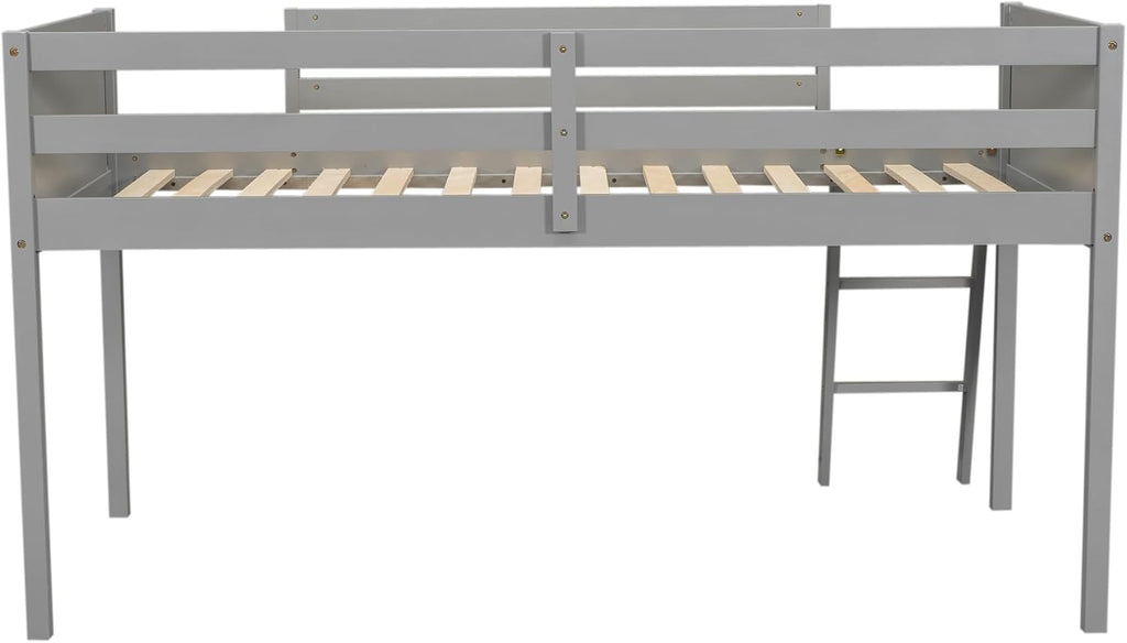 SOFTSEA Low Loft Bed with Ladder Juniors Loft Bed Frame with Under-Bed Storage