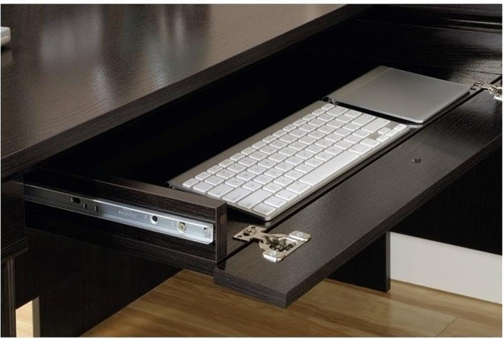 BOWERY HILL L-Shape Home Office Executive Desk with Large Drawers, Letter Size Hanging File Drawer and CPU Tower in Wind Oak Finish