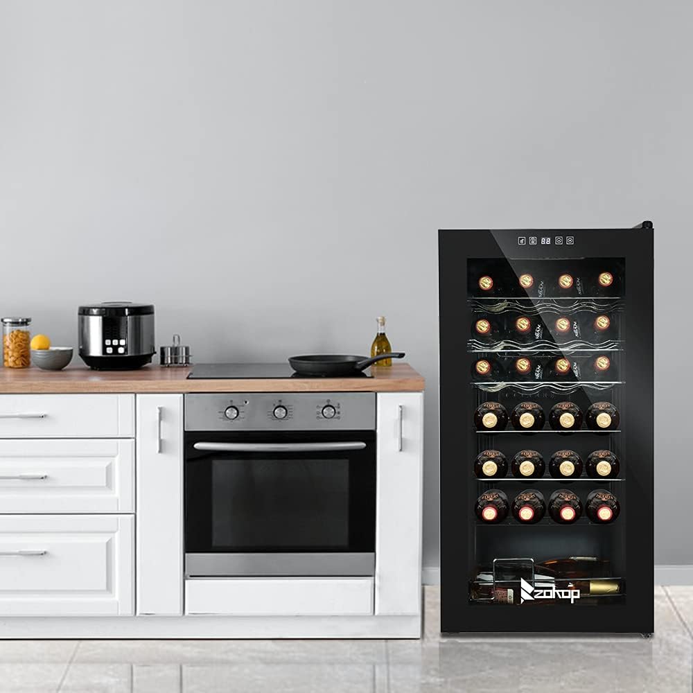 Winado 28 Bottle Wine Cooler Refrigerator, Freestanding Compressor Wine Chiller w/Adjustable Temperature, Compact Mini Wine Fridge with Digital Control & Removable Shelves & Double-layer Glass Door