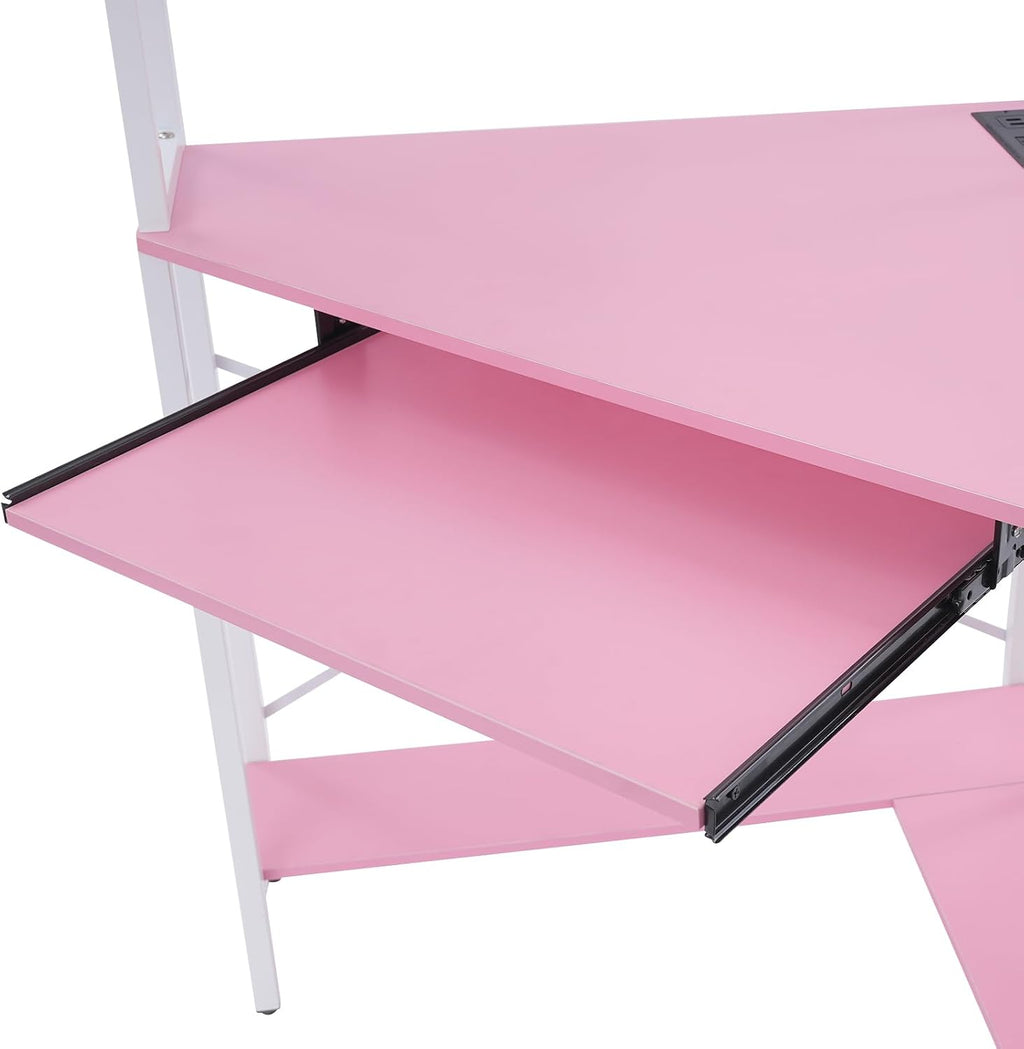 Corner Small Desk for Small Space, 29.5'*29.5'*60' Corner Computer Desk with USB Ports Triangle Gaming Desk with with RGB LED Lighting for Home Office, Living Room, Bedroom (Pink)