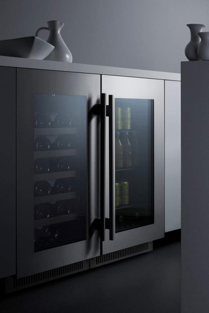 Summit Appliance CL181WBVCSS 18' Wide Built-in Beverage Center with Seamless Stainless Steel Trimmed Glass Door and Stainless Steel Wrapped Cabinet, Digital Thermostat, Automatic Defrost