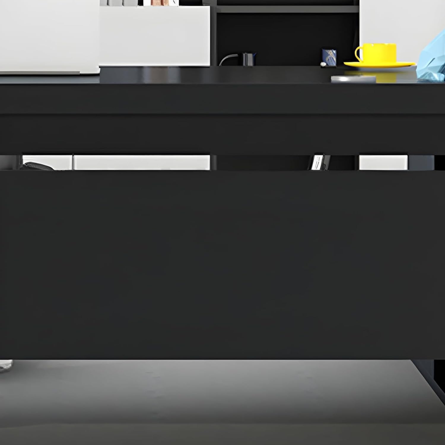 Office Computer Desk L-Shape Home with Wood Base Executive Boss Table, Computer Desk with Drawers and Storage Shelves, U Shaped (Black, 55' L x 24' W x 30' H)