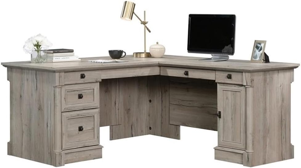 BOWERY HILL Contemporary Engineered Wood Computer Desk with File Drawer, 3 Additional Drawers, Adjustable Shelf, L-Shaped, Easy Assembly, for Home/Office, in Split Oak Finish