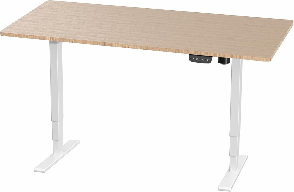 VIVO Electric 71 x 30 in Real Bamboo Standing Desk, Touch Screen Adjustment, 176 lb Frame Support, 2E Series, White Frame, DESK-KIT-2EW71O