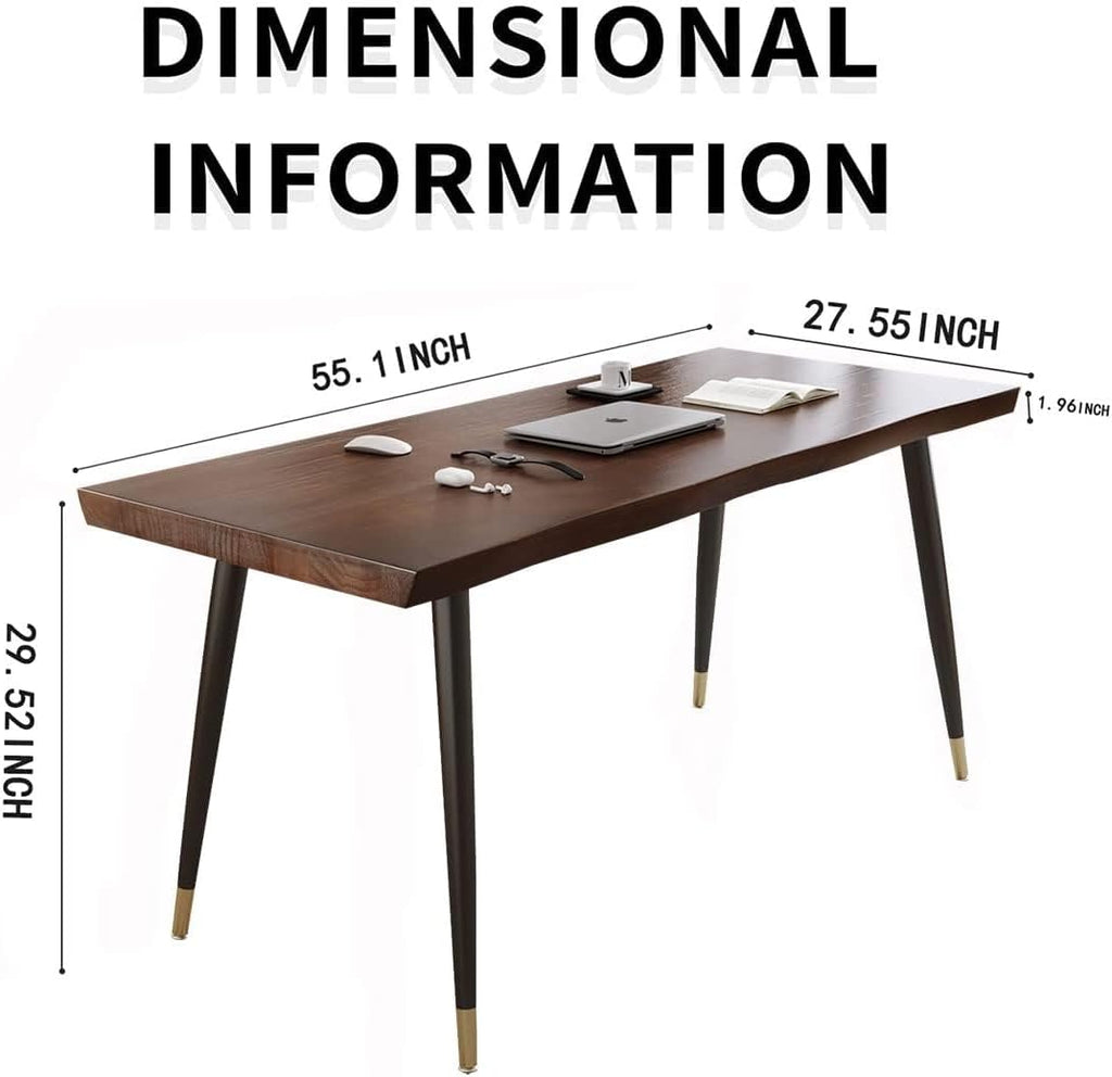 Sihtengxxhongs Modern Simple Style 55 Inch Standing Desk, Solid Wood Computer Desk with Black Metal Frame, Multipurpose Study Writing Workstation Desk for Home Office Bedroom Living Room