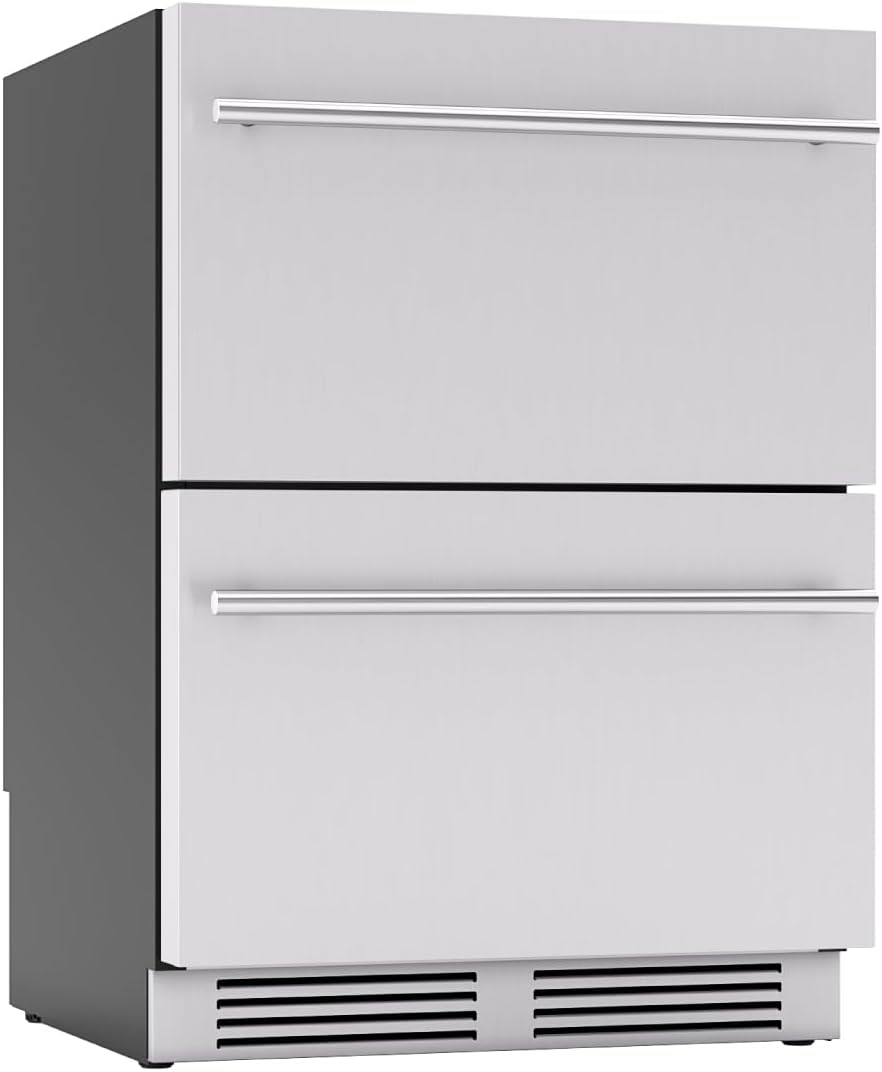 Zephyr Presrv 24 Inch Single Zone Refrigerator Drawers Wine & Beverage Fridge, Stainless Steel Wine Cooler Home Bar Under Counter Freestanding Built In, Energy Star Certified, 5.4 Cu. Ft