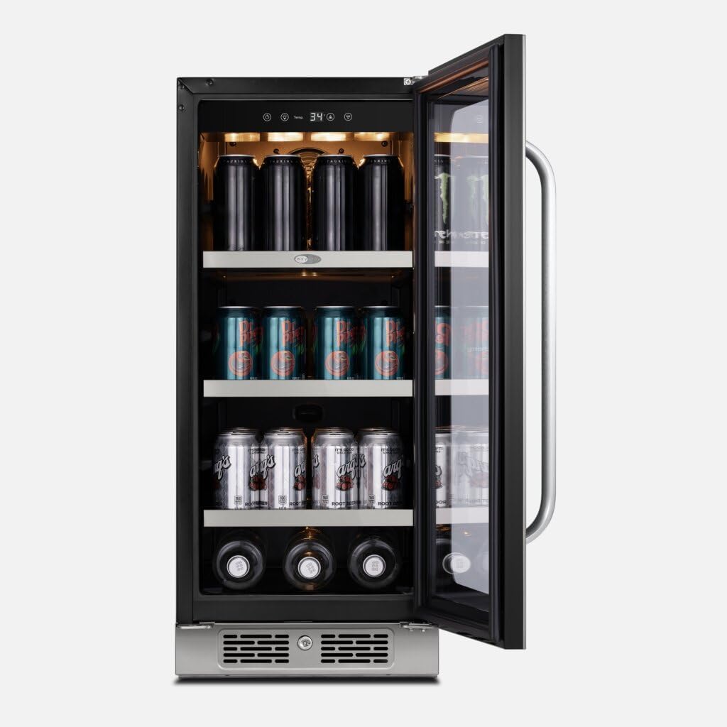 Whynter BSR-080SB 15 inch Built-ln 80 Cans Undercounter Stainless Steel Beverage Fridge with Reversible Door, Digital Control, Lock, and Carbon Filter