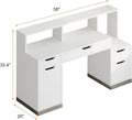 MaverickFurni Computer Desk with 4 Drawer & Storage Shelves, 58' White Office Desk with File Drawer & Cabinet, Small Study Desk with Monitor Stand & Printer Shelf for Bedroom, Small Spaces, White