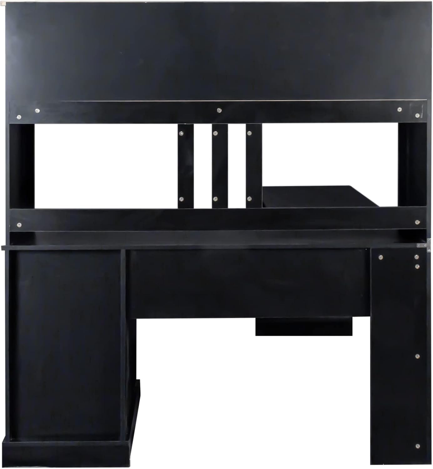 Bellemave L Shaped Desk with Hutch Wood Corner Computer Desk with Storage Drawers and Shelf Modern Home Office Desks L-Shaped Study Table Writing Desk Gaming Desk, Black