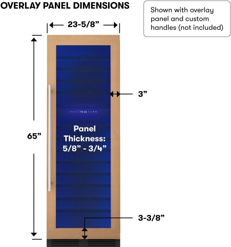 Zephyr 24 Inch Full Size Panel Ready Wine Fridge Dual Zone - Tall Refrigerator Cooler Cellars Large Bar Drink Cabinet Freestanding with Glass Door - 132x750ml bottles (Handle, wood panel not included)