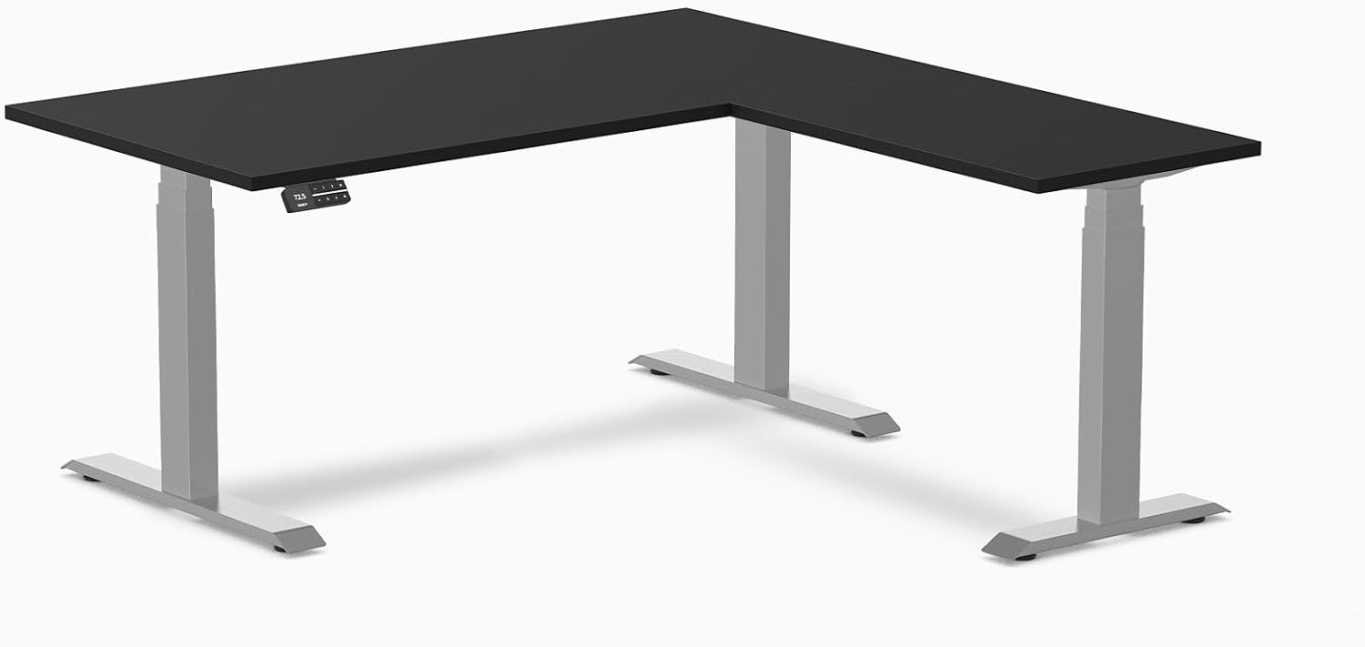 Desky Sigma L-Shape Gaming Desk - 70.9 Inch, Triple Motor Sit-Stand, Height Adjustable up to 49.2 inches, 440 lbs Capacity, 4 Memory Presets, Matte Black Frame