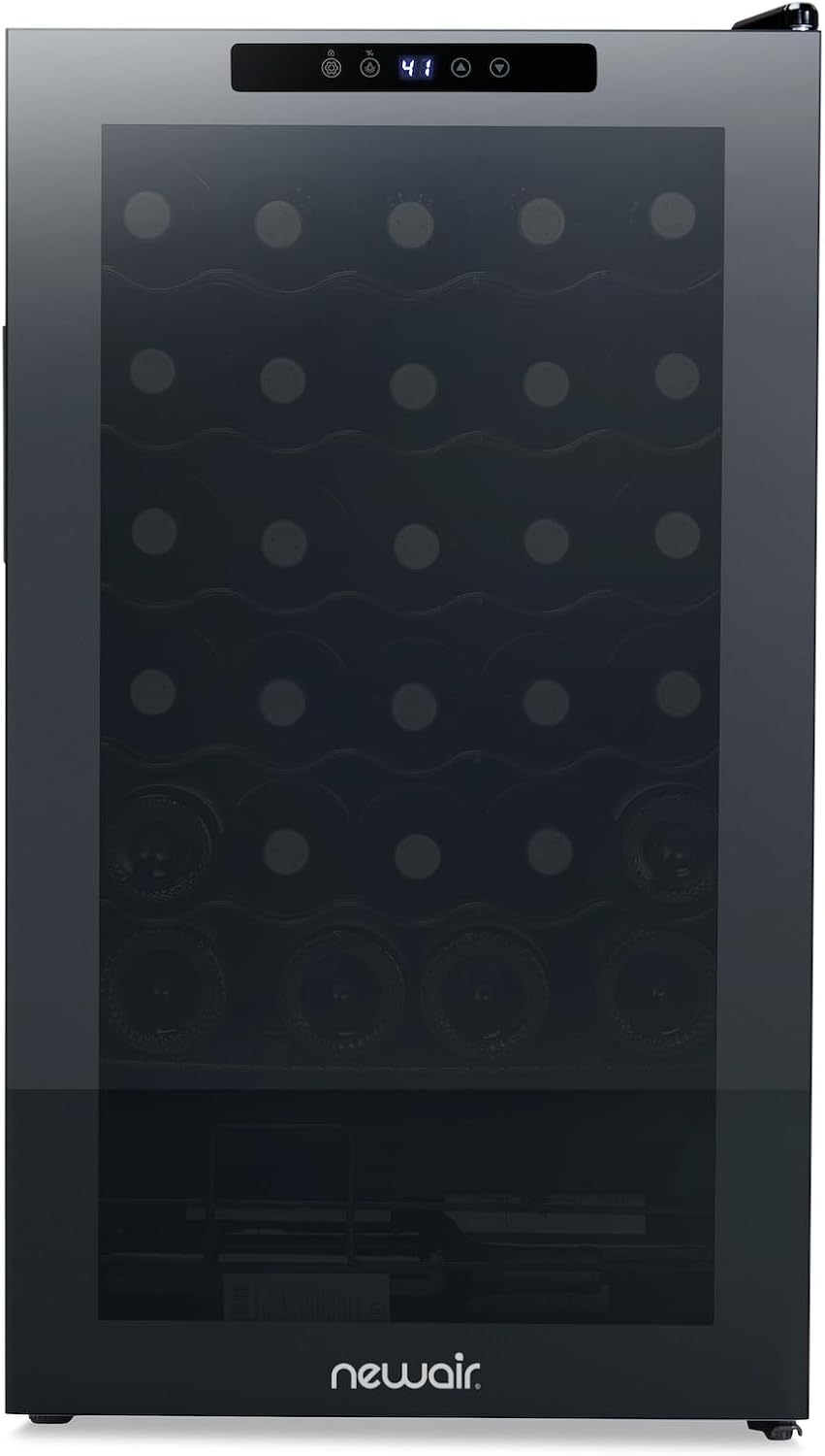 Newair 34 Bottle Wine Cooler Refrigerator | Shadow Series | Freestanding Mirrored Wine and Beverage Fridge with Double-Layer Tempered Glass Door & Compressor Cooling For Reds, Whites, & Sparkling Wine