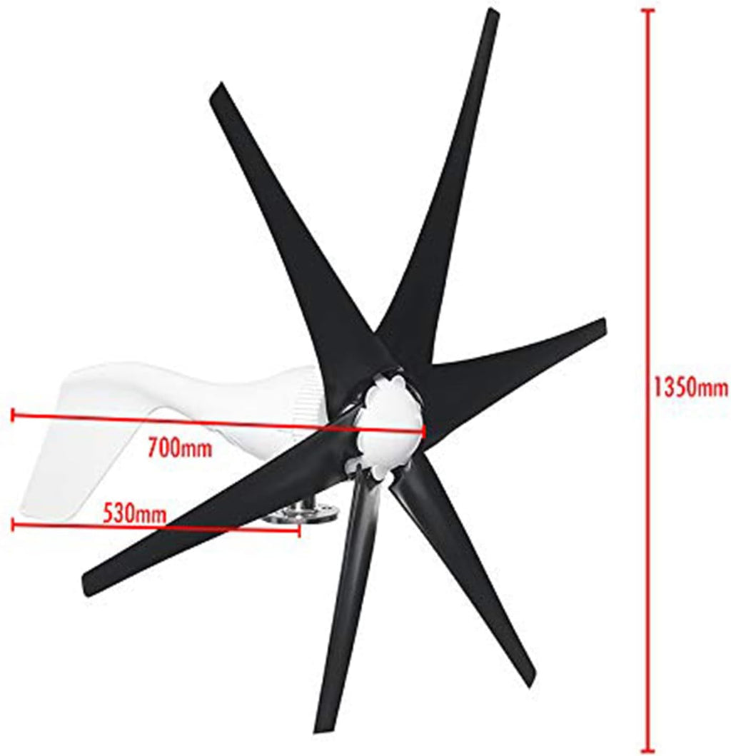 Efficiently 3000W Wind Turbine Generator Kit, 12V 24V 48V+ Charge Controller Black 6 Blade Wind Turbine Generator Kit for Home Or Streetlight Projects