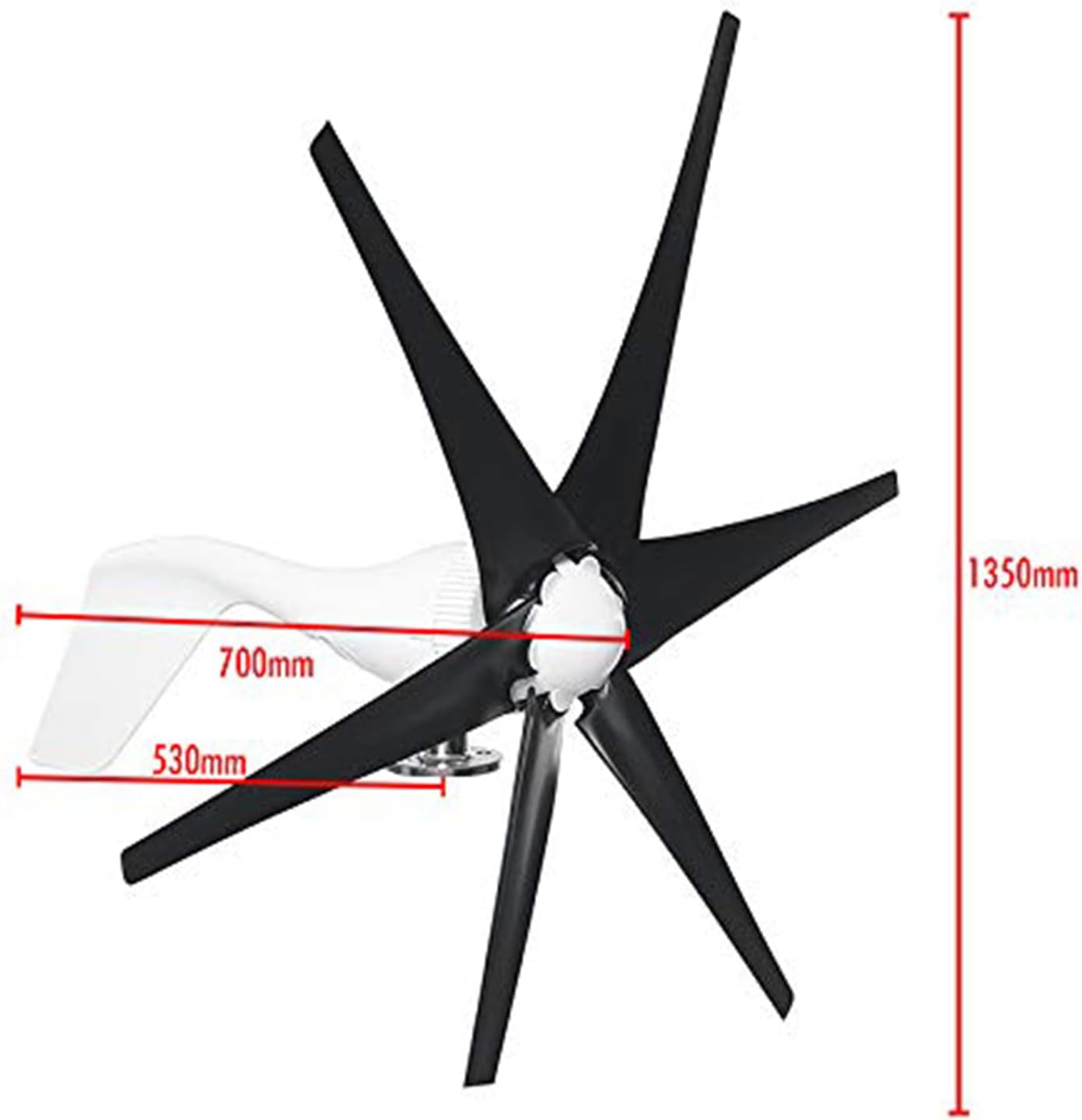 Efficiently 3000W Wind Turbine Generator Kit, 12V 24V 48V+ Charge Controller Black 6 Blade Wind Turbine Generator Kit for Home Or Streetlight Projects