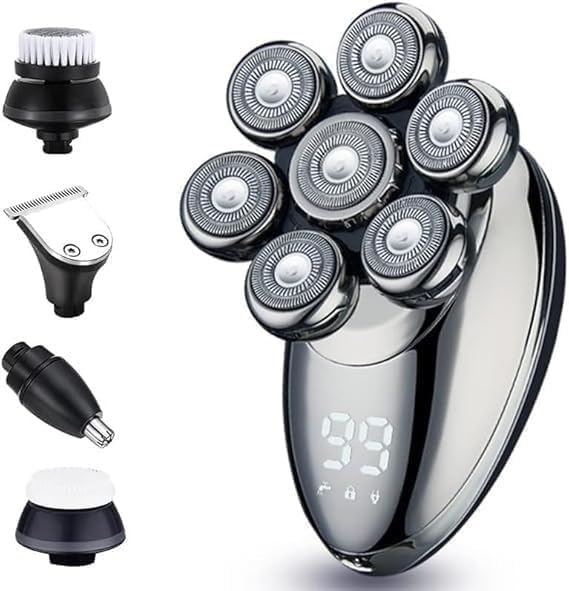 Electric Razor for Men's, 5 in 1 Electric Shaver for Men 7D Floating Cutter Head USB Rechargeable Rotary Shaver Smart Multifunctional Grooming Kit