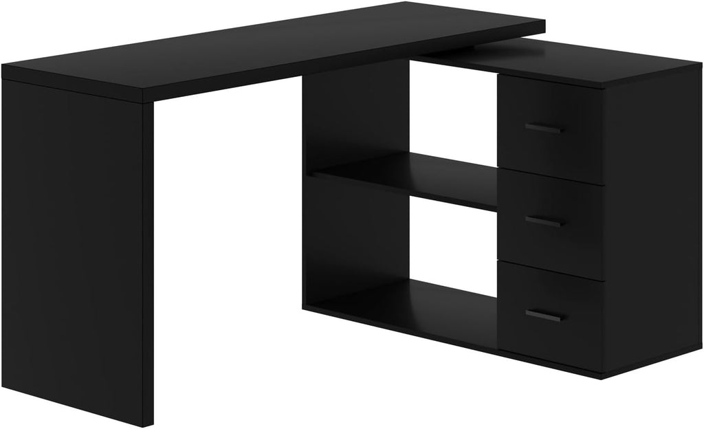 HSH Black L Shaped Computer Desk with Drawers, Home Office Desk with Storage Cabinet Shelves, Reversible Corner Wood Writing Desk for Executive Work Study, Large Bedroom Computer Table, 55 Inch