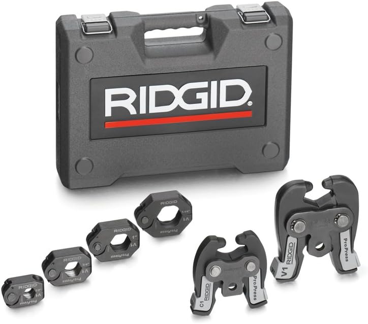 RIDGID 28048 V1/C1 Combo Kit for Compact and Standard Press Tools with 1/2' to 1-1/4' Press Rings, V1 and C1 Actuators, and Case, Press Ring/Actuator Kit for ProPress System Fittings
