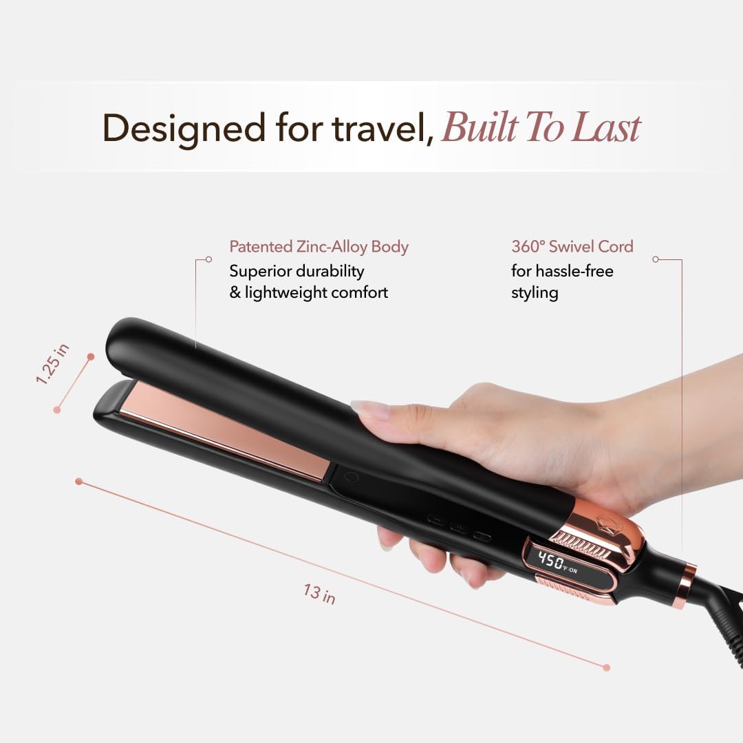 SRILabs StyleQ Flat Iron Hair Straightener — Red Light Therapy, Titanium Plates, Graphene Technology, Negative Ions | 12 Heat Settings | Frizz-Free Results for All Hair Types