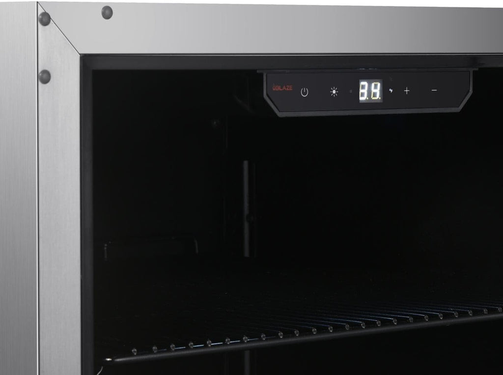 Blaze 20-Inch 4.5 Cubic Feet Outdoor Rated Beverage Cooler with Lock, Reversible Glass Door, Digital Thermostat, and Stainless Steel Exterior Finish - BLZ-GDBEV20-4.5