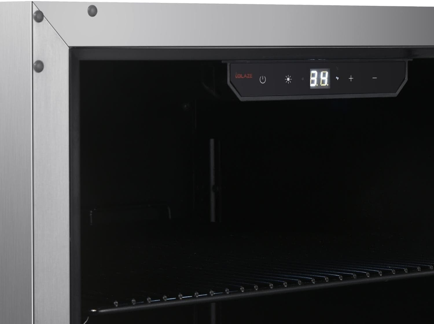 Blaze 20-Inch 4.5 Cubic Feet Outdoor Rated Beverage Cooler with Lock, Reversible Glass Door, Digital Thermostat, and Stainless Steel Exterior Finish - BLZ-GDBEV20-4.5