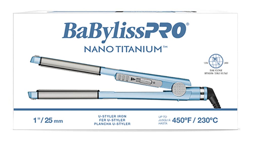 BaBylissPRO Nano Titanium Flat Iron Hair Straightener, 1' Curved Styler for Professional Salon Results and All Hair Types