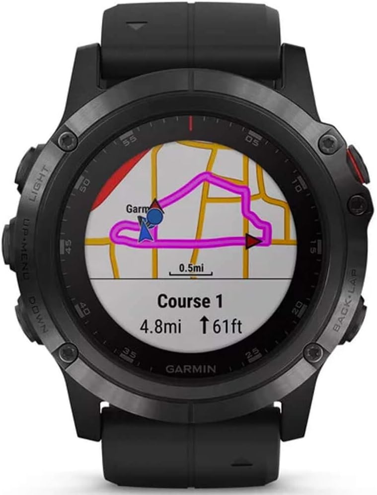 Garmin fenix 5X Plus, Ultimate Multisport GPS Smartwatch, Features Color Topo Maps and Pulse Ox, Heart Rate Monitoring, Music and Contactless Payment, Black with Black Band