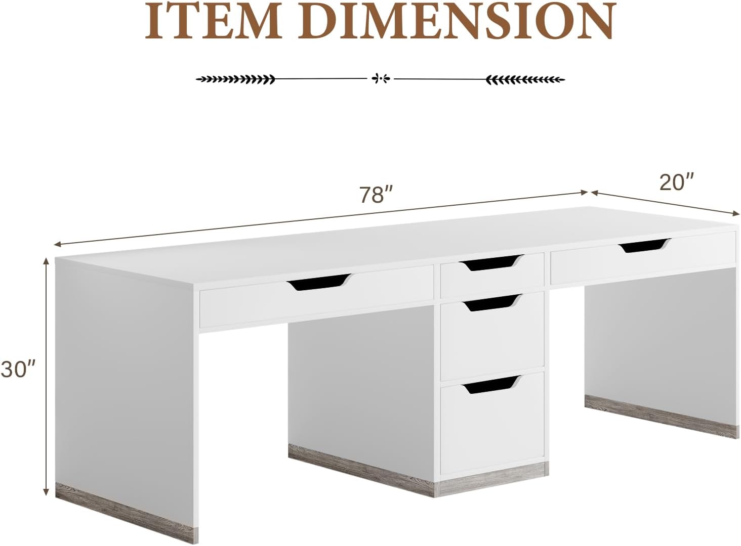 MaverickFurni Two Person Desk with 5 Drawers, Double Desk with Storage for 2 People, 78 Inch Extra Long White Desk Workstation with File Drawer for Home Office, White