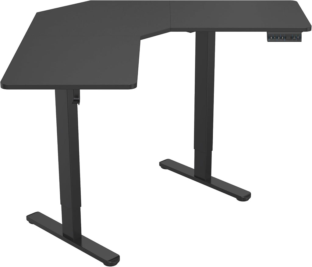 Mount-It! Electric L-Shaped Standing Desk, Dual Motor Height Adjustable Corner Sit-Stand Workstation for Small Spaces, Digital LED Control Panel with 3 Memory Presets, 176 lb Capacity, Black
