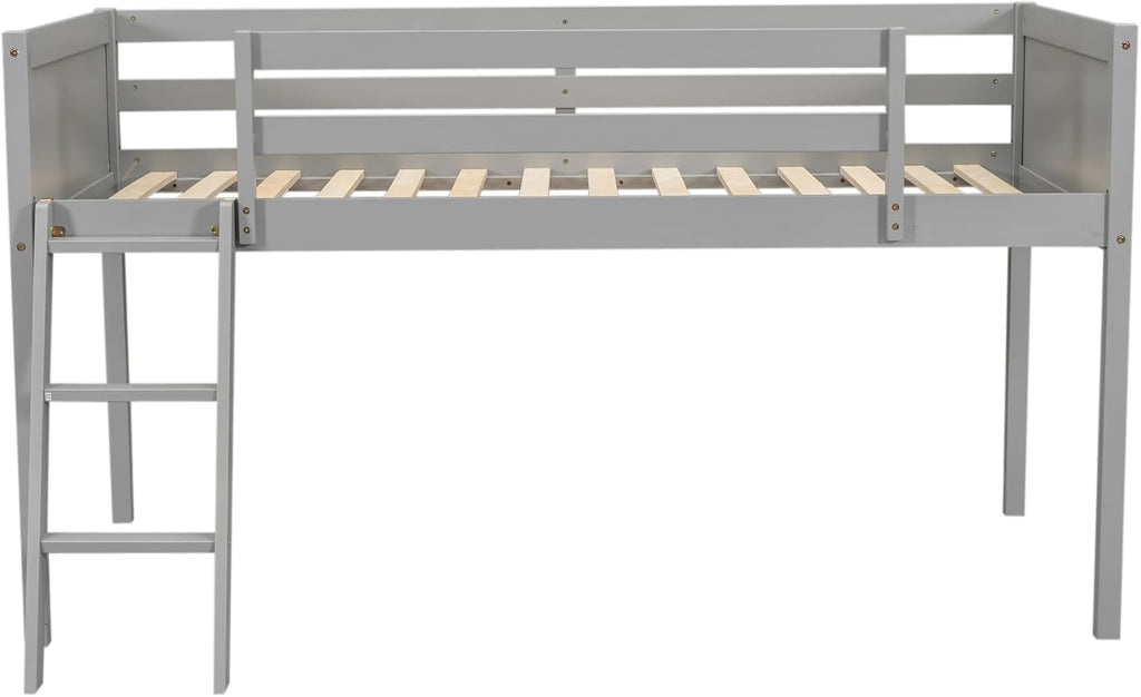 SOFTSEA Low Loft Bed with Ladder Juniors Loft Bed Frame with Under-Bed Storage