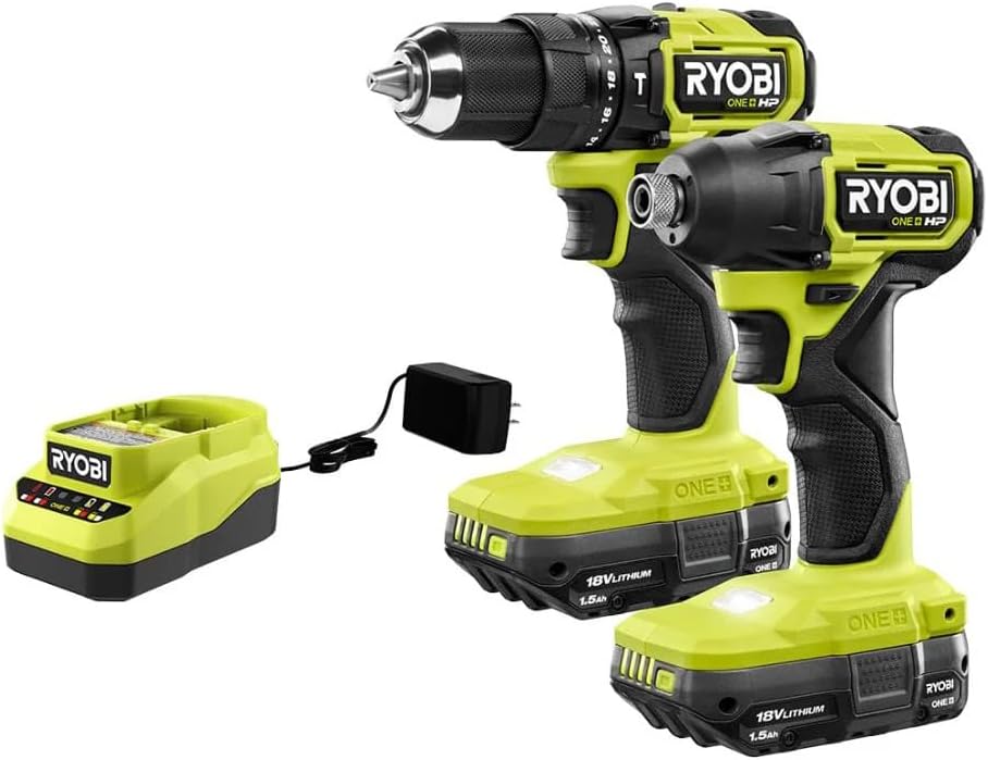 RYOBI 18V ONE+ HP Compact Brushless 2-Tool Combo Kit Drill Impact Driver & Batteries