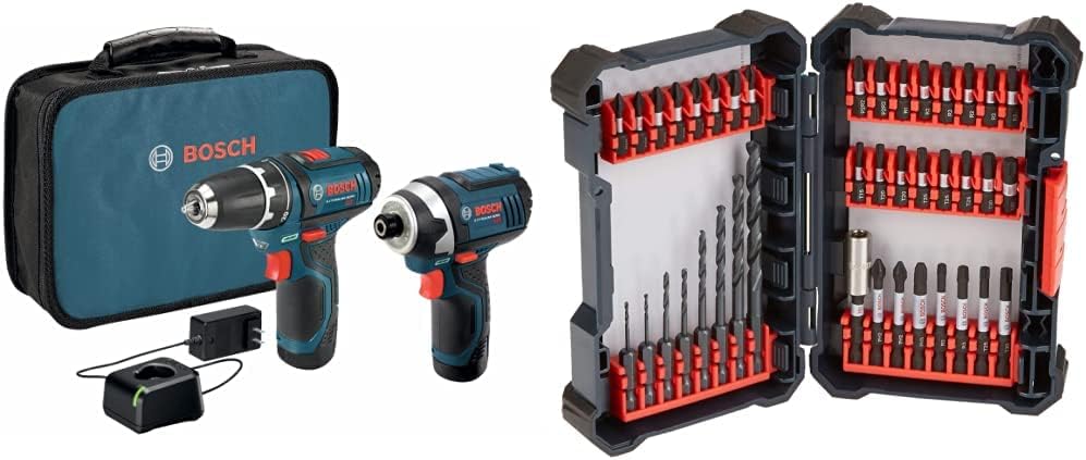 Bosch 40 Piece Impact Tough Drill Driver Custom Case System Set DDMS40 with Bosch Power Tools Combo Kit CLPK22-120 - 12-Volt Cordless Tool Set (Drill/Driver and Impact Driver)