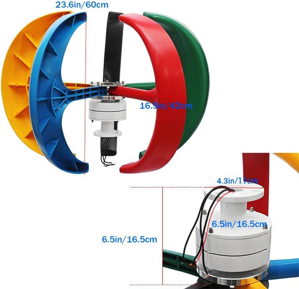 3000W Portable Wind Turbine for Home – 12V/24V Power Generator with 5 Nylon Fiber Blades Permanent Magnet Alternator(with Inverter)