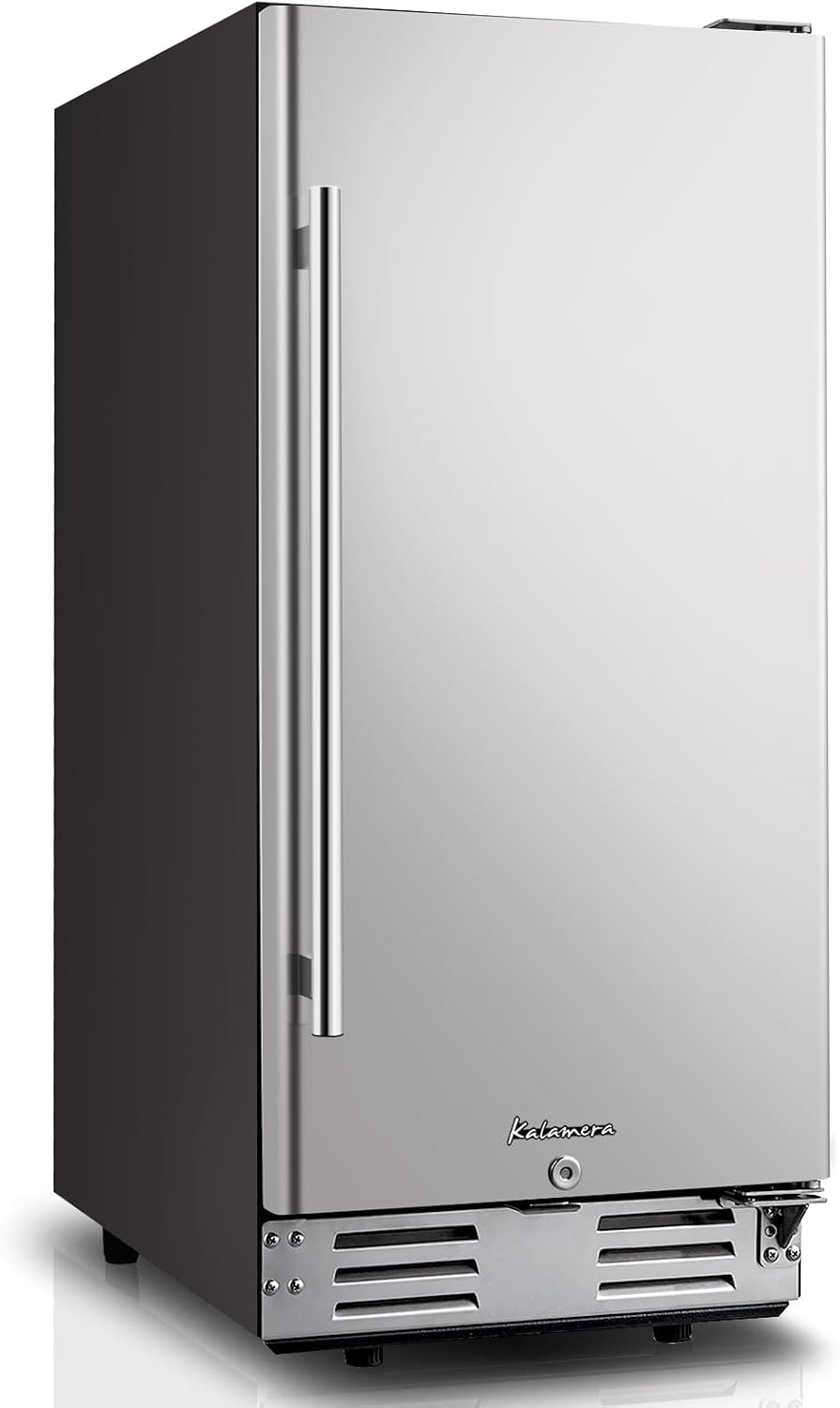 Kalamera Beverage Refrigerator, 15 inch Under Counter Beer Fridge for 104 Cans w/ 32-41℉ Temperature Range, Drink Fridge with Stainless Steel Door