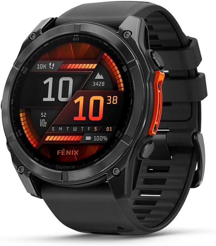 Garmin fēnix® 8 – 51 mm, AMOLED, Premium Multisport GPS Smartwatch, Long-Lasting Battery Life, Dive-Rated, Built-in LED Flashlight, Slate Gray with Black Band (Renewed)