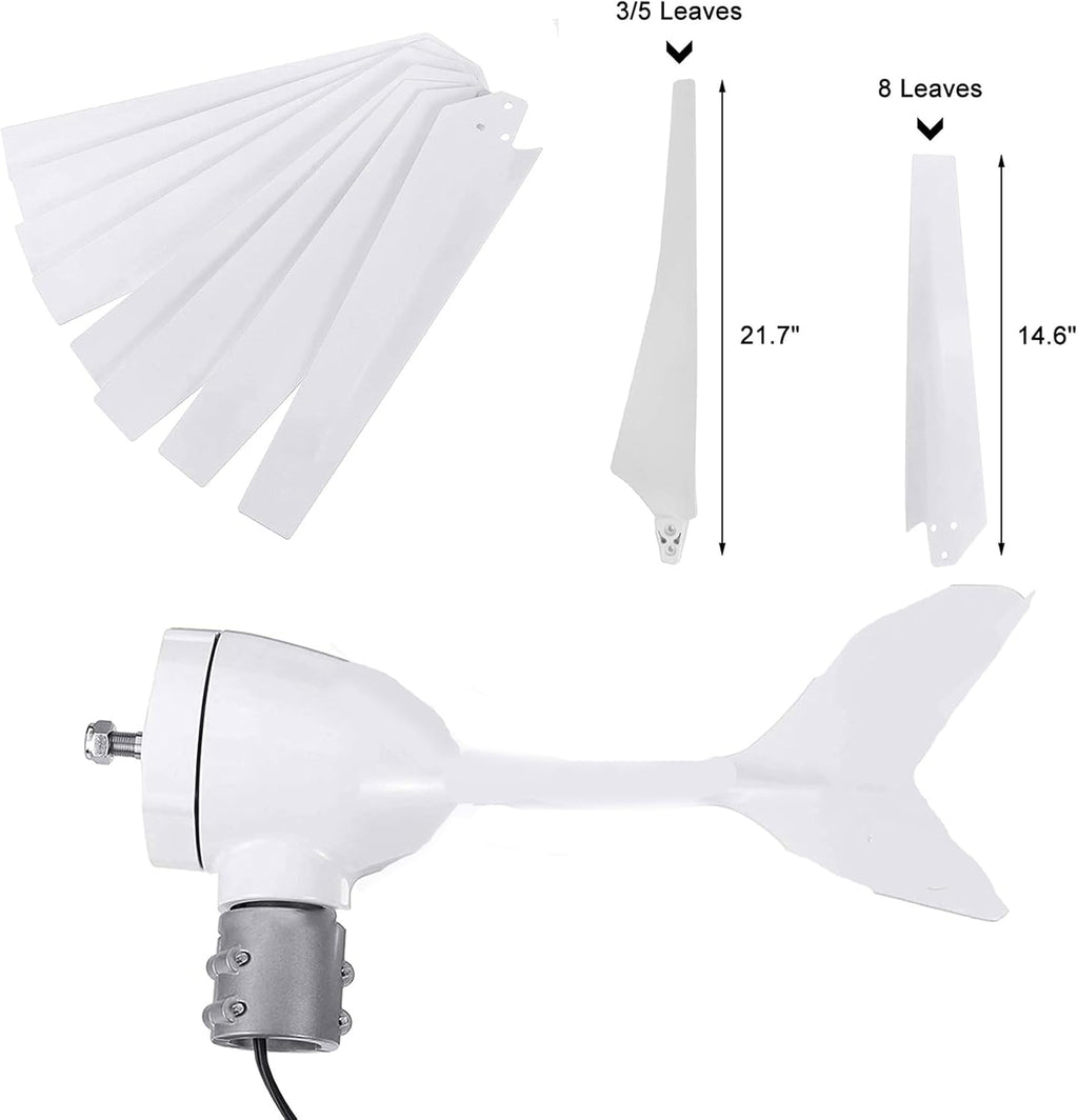 Portable Small Windmill Wind Turbine Generator Kit,600W-1000W 12V 24V 48V with MPPT Controller Wind Turbine Generator for Garden Lighting(White,8 Blades)