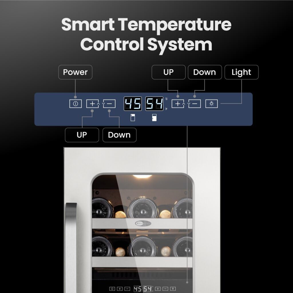 Whynter BSR-029DW 15 inch Built-ln 29 Bottle Undercounter Stainless Steel Wine Fridge with Reversible Door, Digital Control, Lock, and Carbon Filter