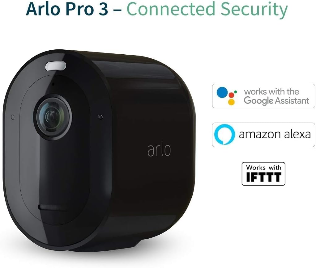 Arlo Pro3 Smart Home Security Cameras, Alarm, Rechargeable, Colour Night Vision, Indoor/Outdoor, 2K QHD, 2-Way Audio, Spotlight, Add On Camera - SmartHub Needed, VMC4040B - Black Edition