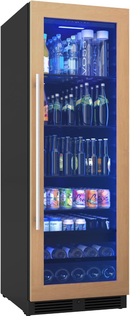 Zephyr 24 Inch Panel-Ready Wine Fridge & Beverage Refrigerator Single Zone Full Size - Tall Wine Cooler Cellars Large Bar Drink Freestanding w/Glass Door - 266x12oz cans & 14x750 ml bottles