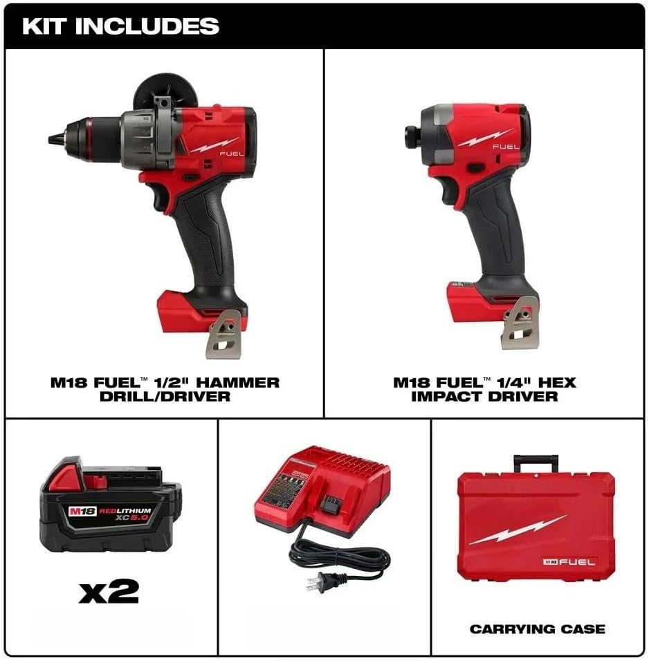 New 2 Tool Combo Kit 3697-22 for Milwaukee M18 18V 2904-20 Hammer Drill and 2953-20 hex Impact Driver Kit