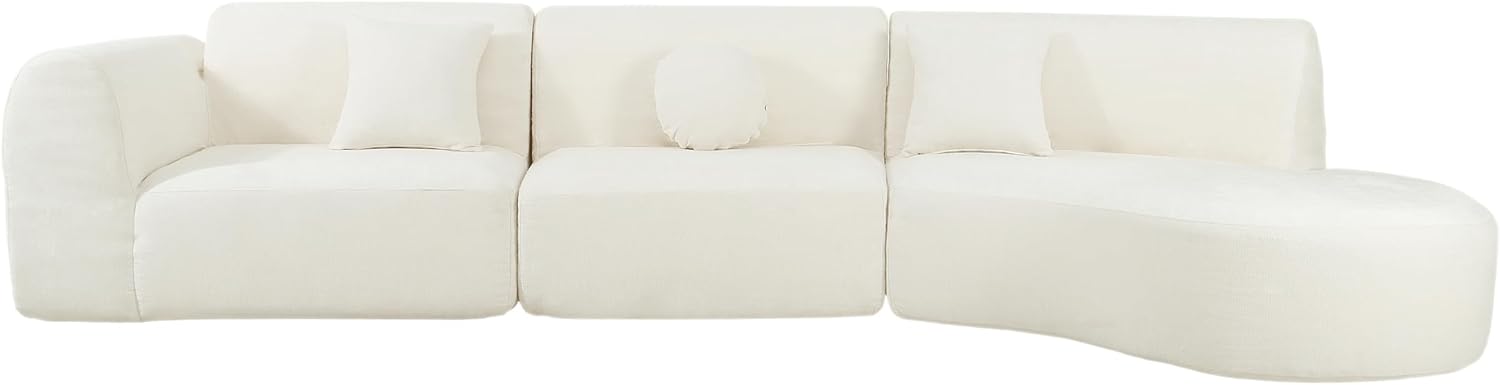 Merax 140' Curved Polyester Sectional Sofa Set, Modern Cloud Couch with Chaise Lounge & 3 Pillows, Fully Assembled for Living Room, Beige