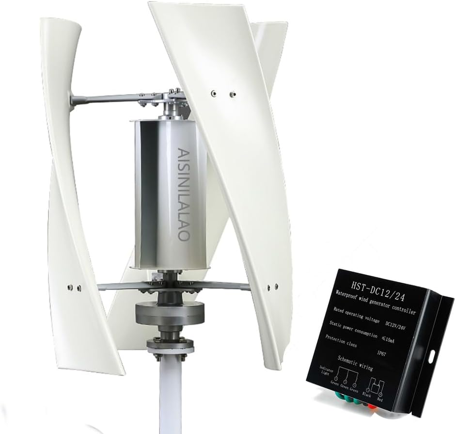 New Energy Outdoor Vertical Wind Turbine Generator Kit, 3000W 12V 24V 48V Low Noise Energy Generator with Controller Low Wind Speed Start Rooftop Wind Turbine