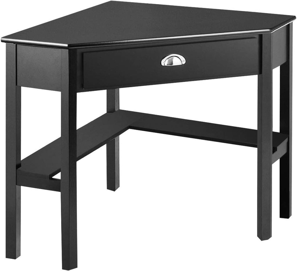 Tangkula Corner Desk, Corner Computer Desk with Drawer for Small Space, Small Corner Makeup Vanity Desk, 90 Degrees Triangle Corner Desk with Storage Shelves
