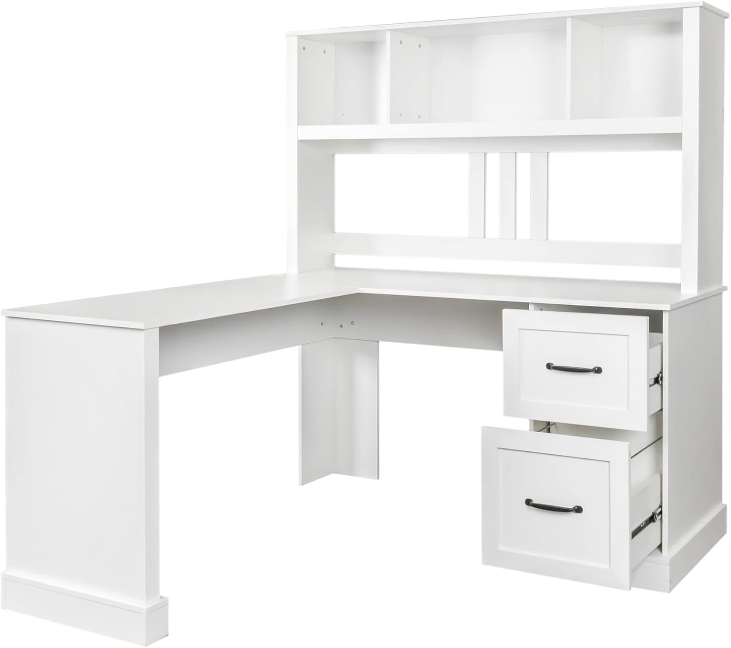 Bellemave L Shaped Computer Desk with Hutch, Home Office Desk with Storae Drawers & Bookshelf, Corner Desk, Study Table Writing Desk with Storage, Easy to Assemble, Antiqued White